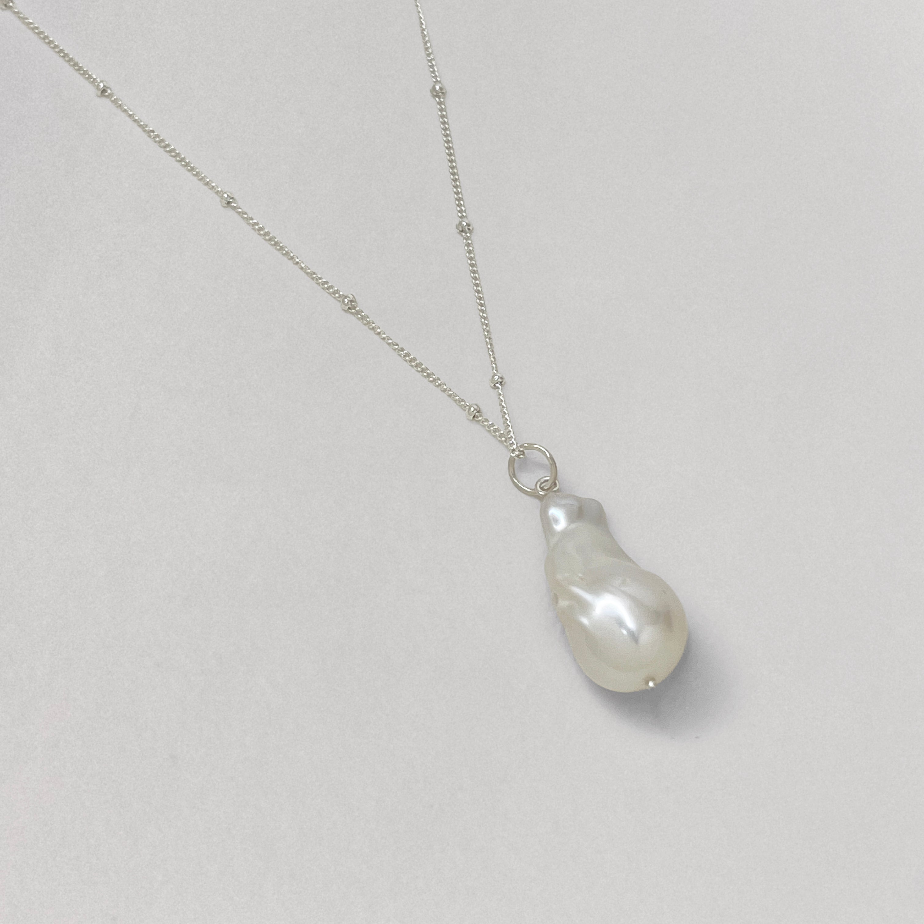 Natural Baroque Pearl necklace with sea glass, handmade in Bali